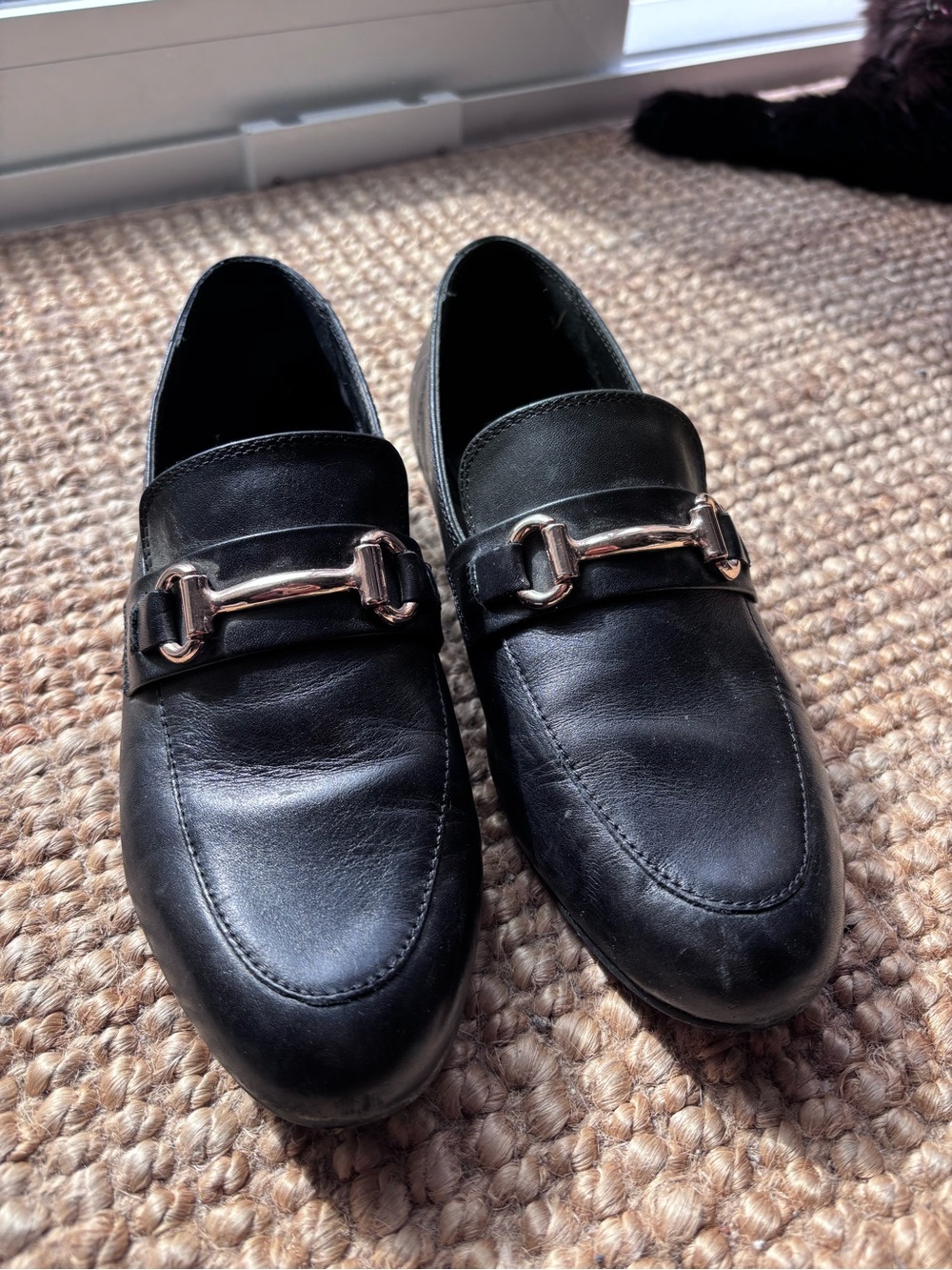 Steve Madden Black Leather Horsebit Loafers